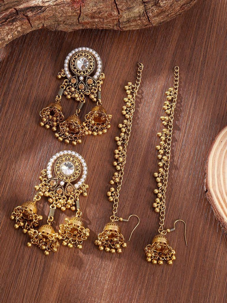Retro Rhinestone Indian Wind Chime Tassel Earrings - Bohemian Ethnic Style