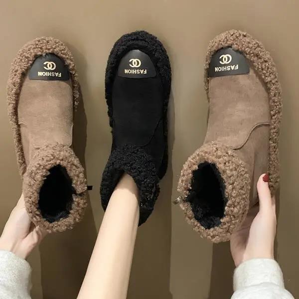 Thickened Cotton Snow Boots Women's Fluffy Shoes 2025 Winter New College Style Martin Boots Piled Cotton Shoes Versatile Short Boots