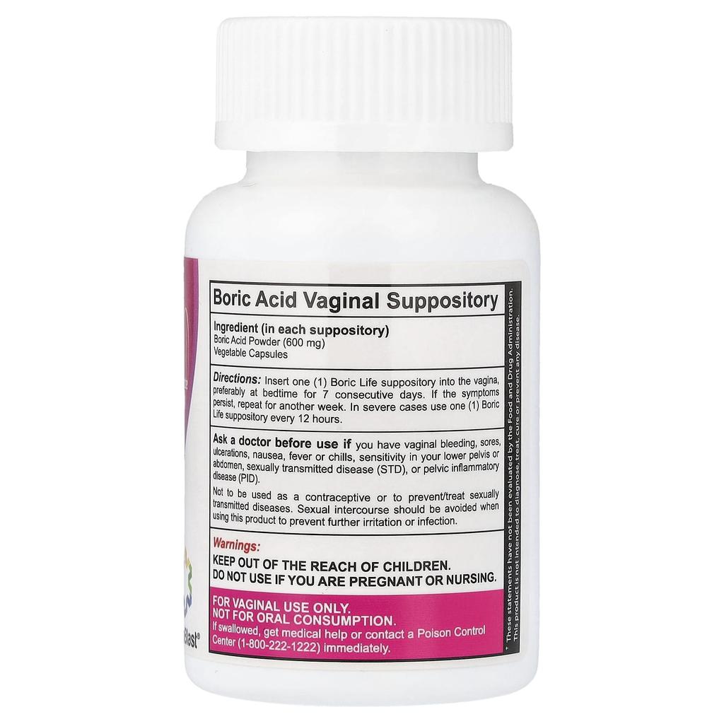 NutraBlast, Boric Life, Boric Acid, 600mg, 30 Vaginal Suppositories