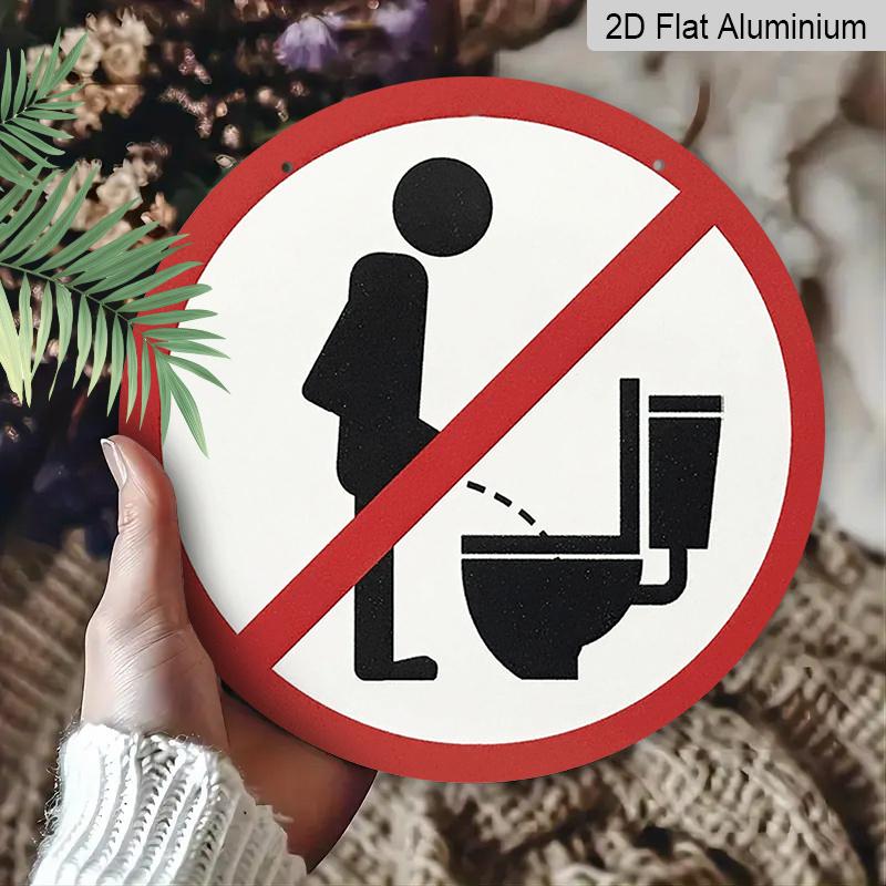 2D Flat, 1pc Round Aluminum Funny Bathroom Sign, "No Standing Pee" Humorous Metal Wall Art, Waterproof & Durable, Easy To Install, Perfect for