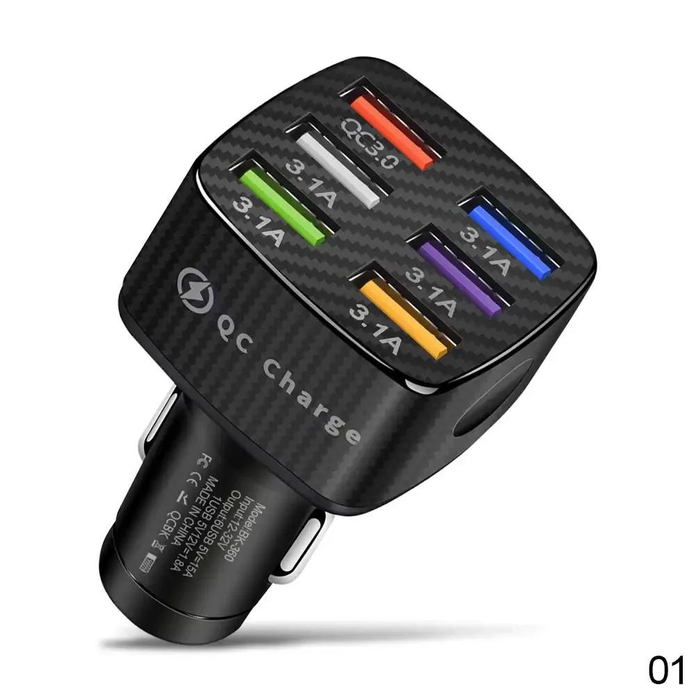 75W 6 USB Car Charger Fast Charging Phone Adapter in Car 15A For iPhone 13 12 Pro Xiaomi Huawei Samsung Car Quick Charge