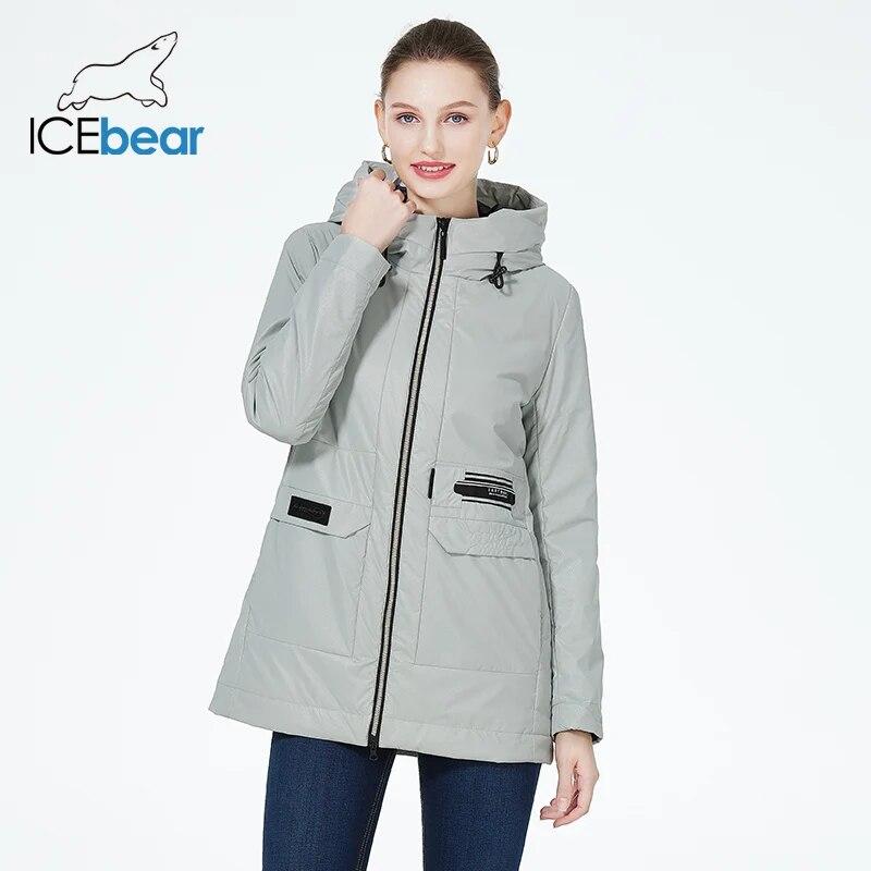 ICEbear 2024 Nová herečka Dámské oblečení Móda Bunda s kapucí Větruodolná Teplý jarní kabát GWC22088I