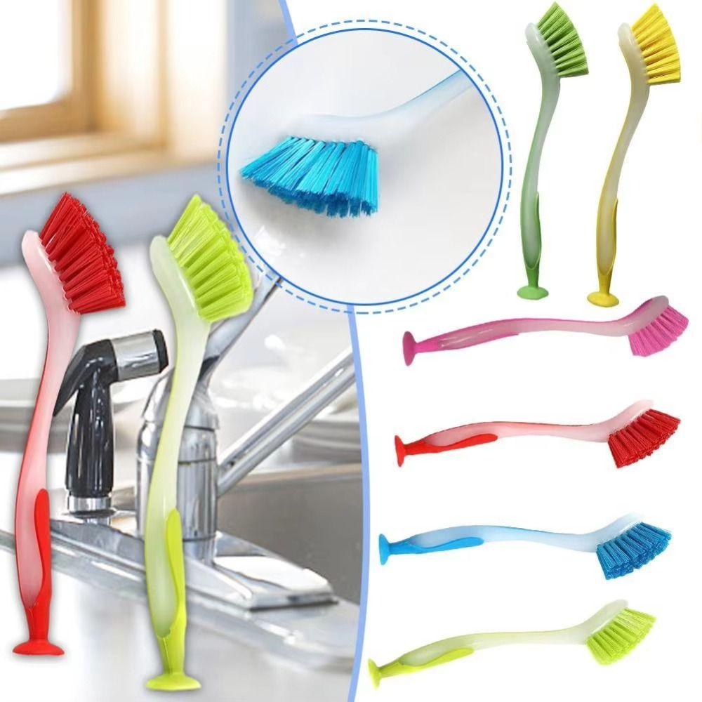 Vertical Dishwashing Brush Suction Cup Tool Brush Portable Pot Cleaning Brush  Kitchen