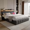 Black Leather LED Pressure Rod Storage Soft Bag Bed European Standard Charger 160 * 200CM Headboard with Light Strip and Socket