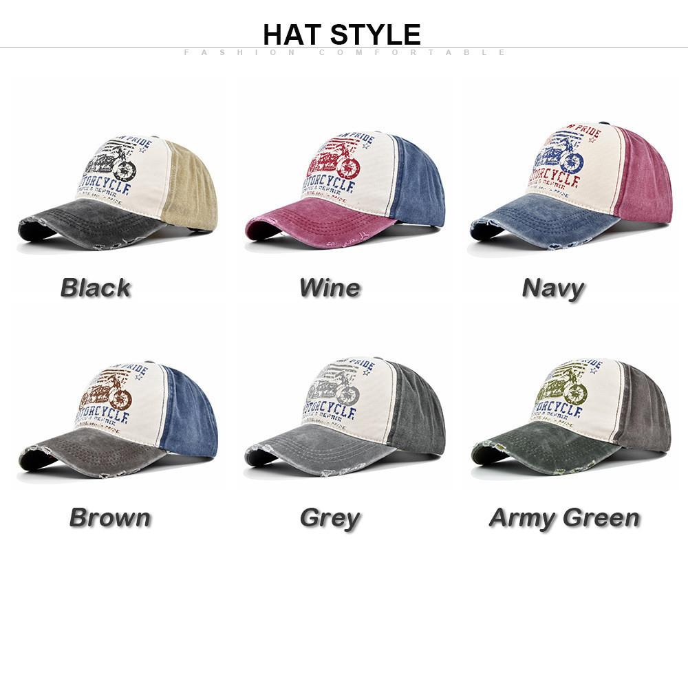 Baseball Cap Motorcycle Washed Vintage Cap Color Block Wide Brim Duck Tongue Hat