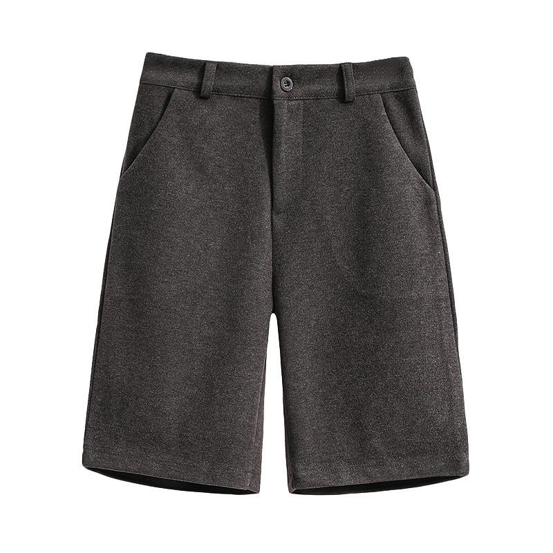 Jaro, Podzim a Zima Vlněné Pětičtvrteční Kalhoty s Vysokým Pasem Dámské Velké Velikosti Volné Rovné Vlněné Šortky Vnější Nošení Kalhoty s Širokými Nohavicemi Kalhoty do Kozaček