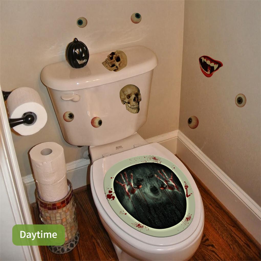 2 sztuk Halloween Luminous Wc Pokrywka Naklejki Straszne Naklejki Ścienne DIY Horror Łazienka Home Party Decor