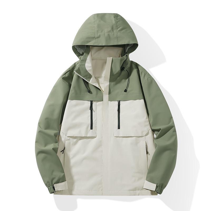 Jacket Men's Vintage Color Matching Windproof Waterproof Jacket Men's and Women's Outdoor Hooded Jacket