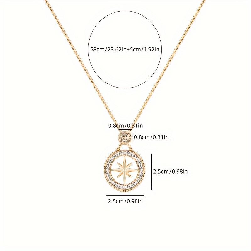 A Single Elegant Golden Copper Compass Star Pendant Necklace with Sparkle - a Long Sweater Chain Perfect for Autumn and Winter