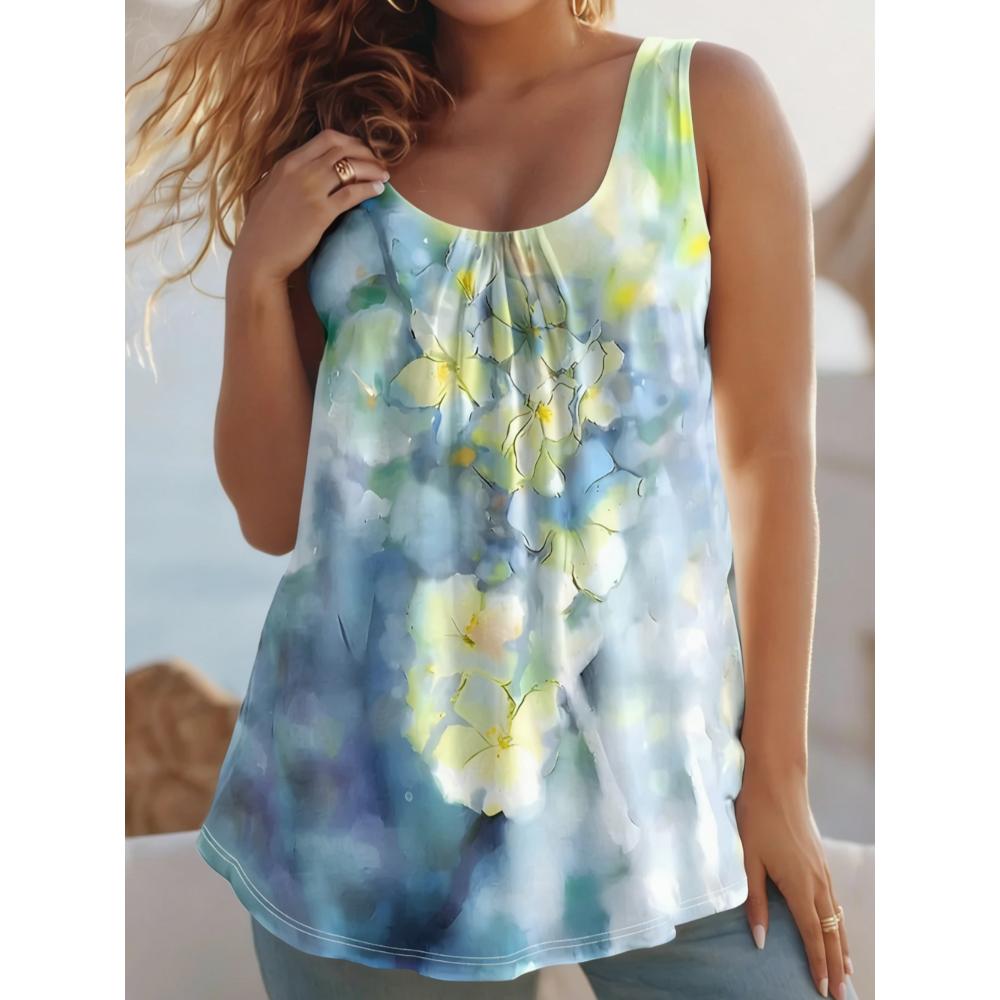 Summer Women's Large Size 3D Colorful Printing Vest Loose Fashionable Comfortable Soft Breathable O Neck Sleeveless Vest