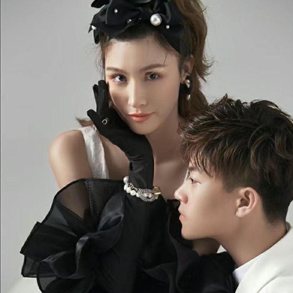 Elastic Long Gloves Elegant Wedding Bridal Gloves Retro Ruffles Velvet Mittens  Dress Accessories