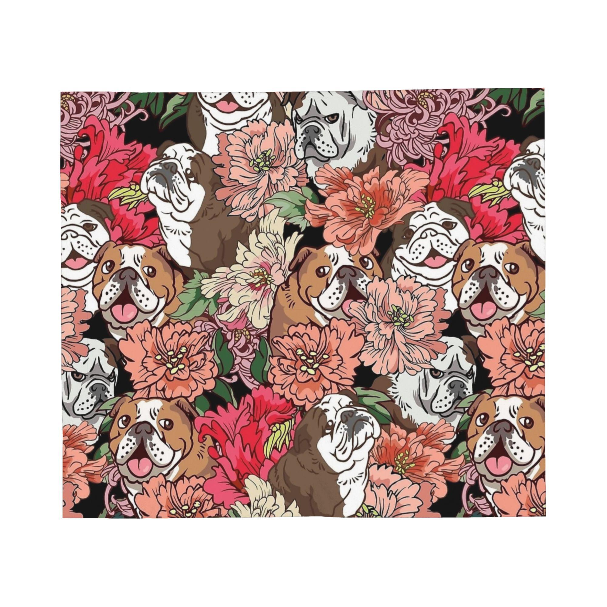 French Bulldog and Flowers Blankets Fleece Print Cute Dog Portable Super Soft Throw Blanket for Bed Couch Bedspreads 30x40in