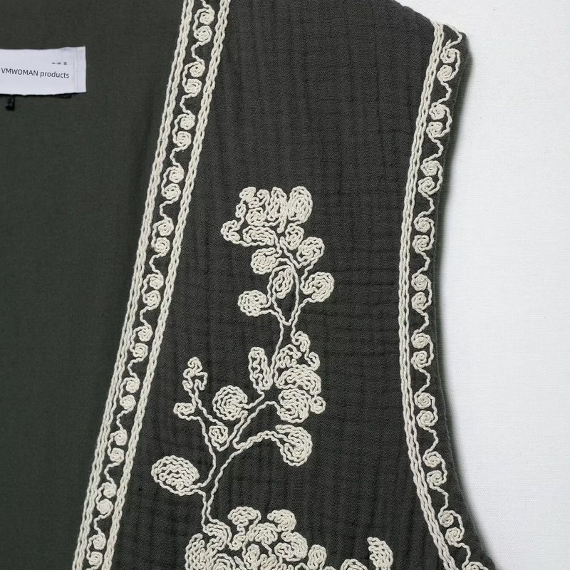 Kaslead New Women Clothes Western Style Fashion Simple and Versatile Embroidery Cardigan Vest 6318042