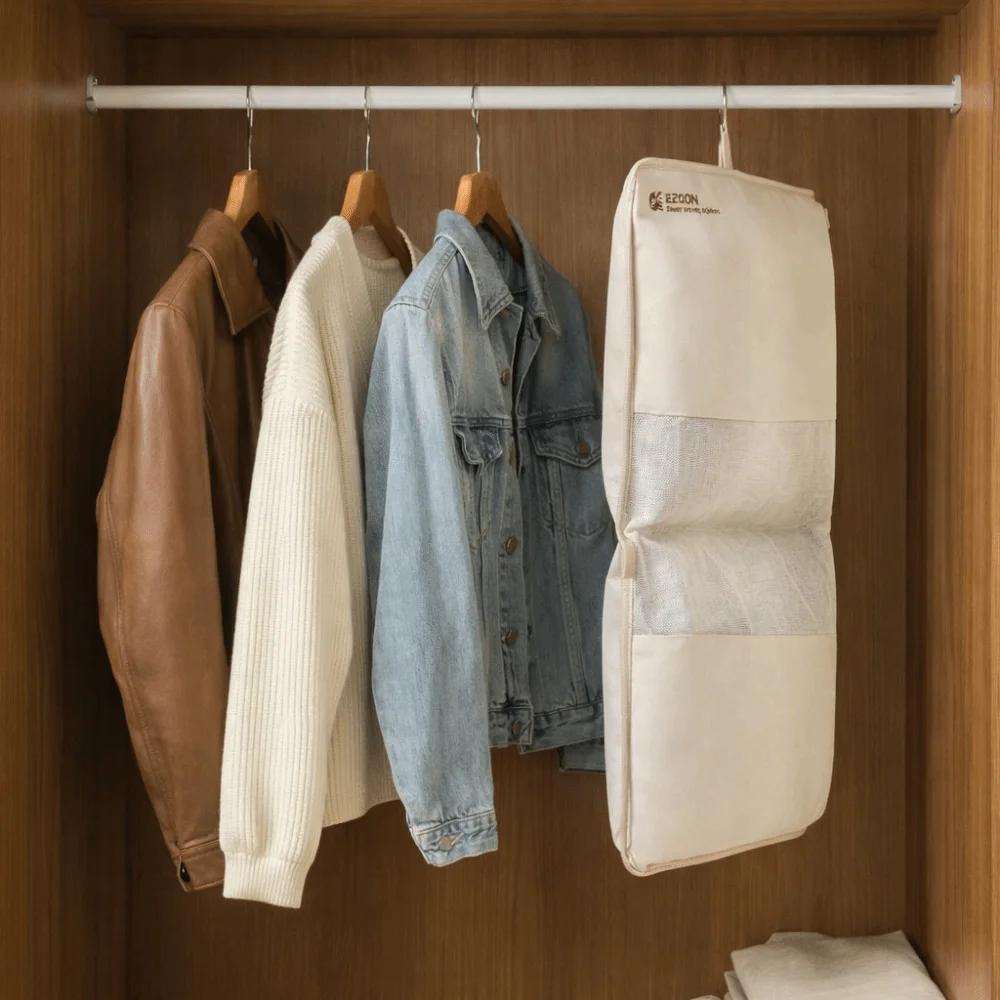 Mesh Hanging Clothes Organizer Visible Large Capacity Clothes Hanger Bag Space Saving with Hook Clothing Storage Bag Home
