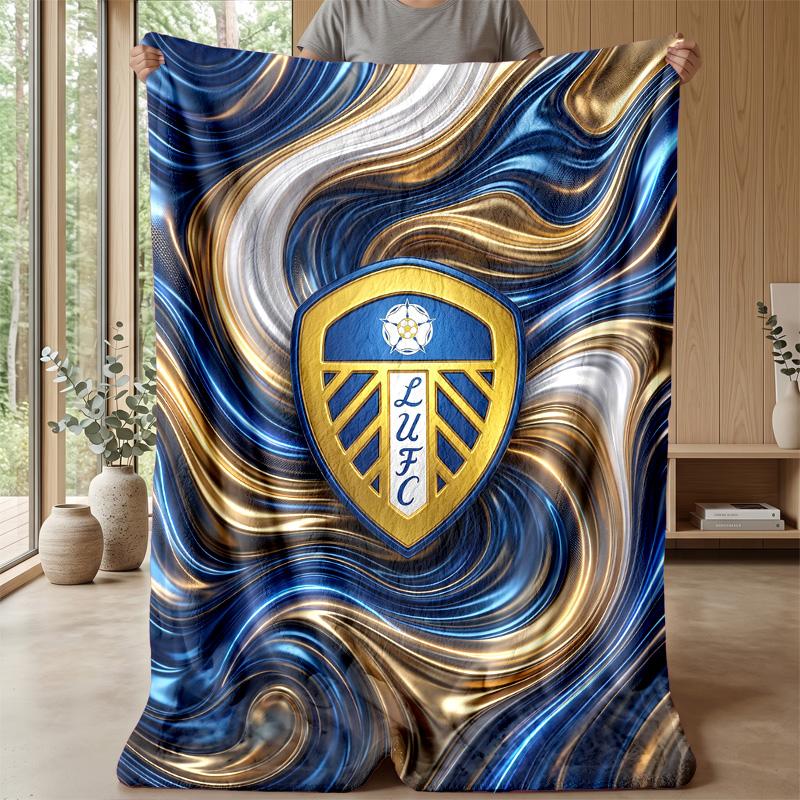 Leeds United Football Print Flannel Blanket, Soft Warm Lightweight Throw Blanket for Sofa Bed Camping