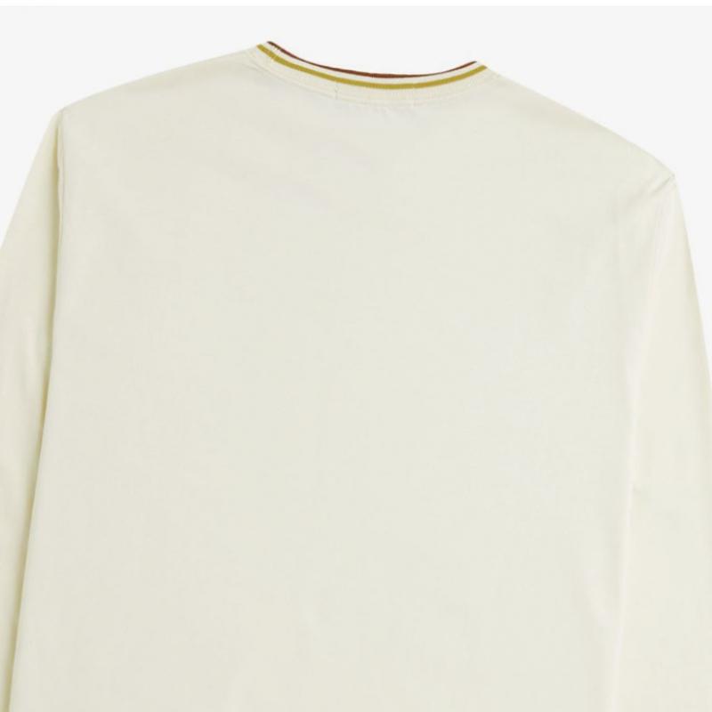 Fred Perry Long Sleeve Twin Tip T shirT Ecru Honeycomb Marmalade Afpm2439602 X01