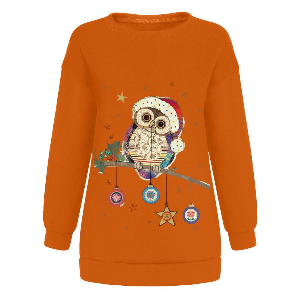 Women's Fashion Casual Christmas Print Round Neck Sweater Loose Sports Tops Pullover