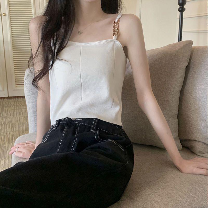 Ice Silk White Camisole Vest for Women's Summer Knitted Inner Top Fashion