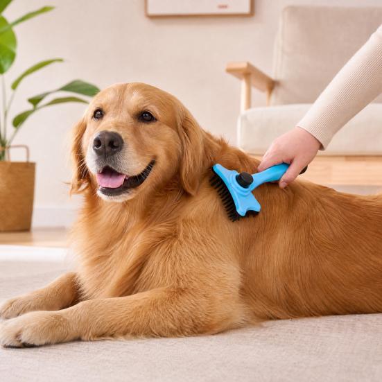 Self-cleaning Dog Grooming Brush, Pet Detangling Brush with Anti-Slip Handle, Pet Shedding Comb for Long Short Haired Cats Dogs Loose Fur Removal