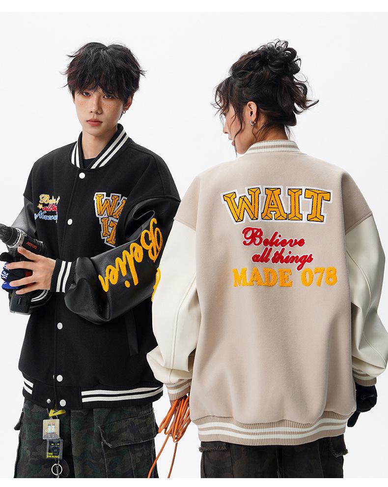 Mint Cat 2025 Spring Retro Couple Embroidered Baseball Jacket