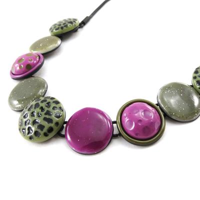 [J2262] - Designer Necklace 'Safari' Green Pink