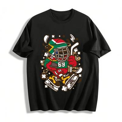 South African Flag Hockey No.69 Cartoon Print Casual Top Pure Cotton T-shirt