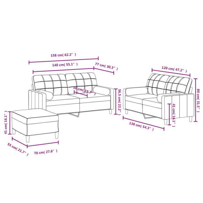 VidaXL Sofa Set with Cushions 3 Pcs, Sofas with Armrests and Backrest, Furniture Set with Footrest 3201300
