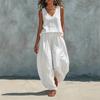 Damen Lässiges V-Ausschnitt Ärmelloses Oberteil und Weite Hosen Set Sommer Loungewear Zweiteiliges Outfit