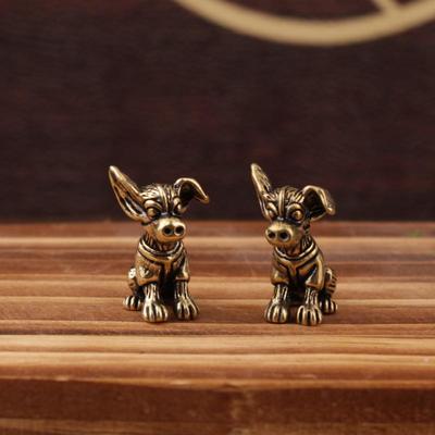 Bronzeskulptur Massivkupfer Welpe Messingornamente Tierkreis Hund Ornamente Antik Altmessing Teehaustier Kleine Ornamente