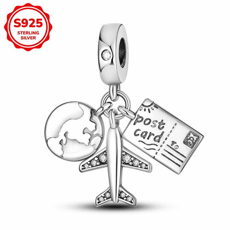 925 Silver travel Airplane and luggage Charms Beads Fits 3mm Bracelet Necklace DIY Women Jewelry Gifts