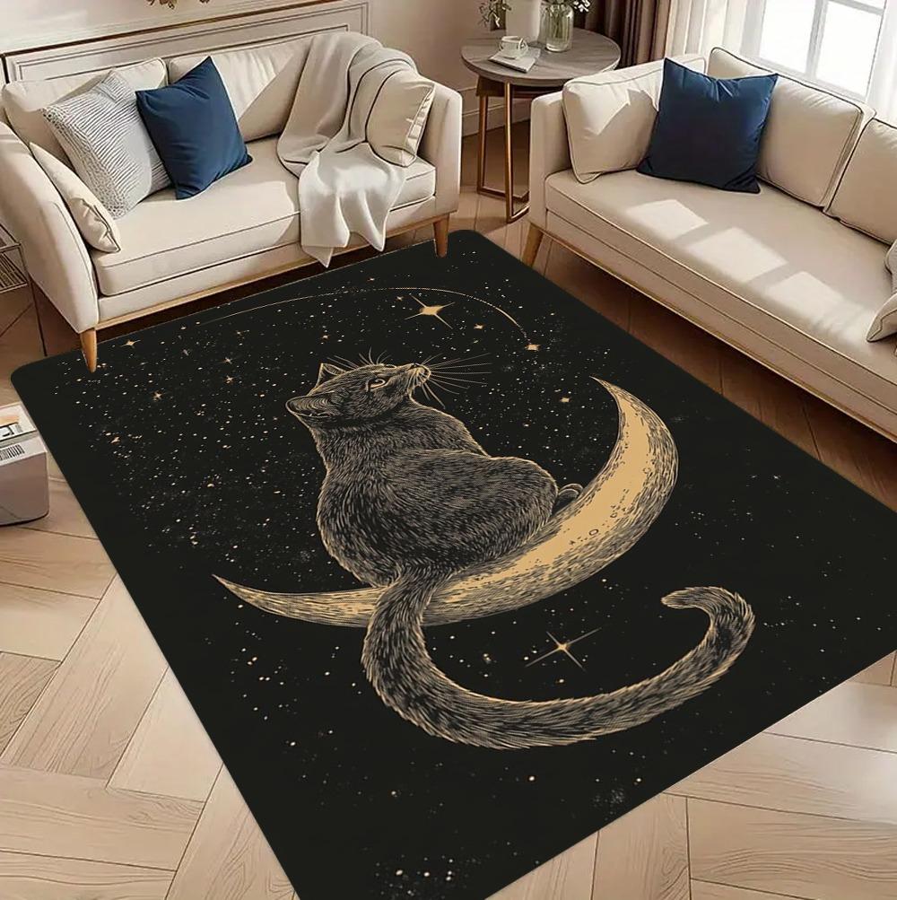 Moderner Schwarzer Katzen Teppich Abstraktes Tierfellmuster Teppich für Wohnzimmer Schlafzimmer Fußmatte Einzigartiges Kätzchen Design Waschbar Veranda Fußmatte