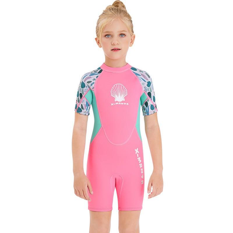 2.5mm Neoprene Kids Wetsuit Swimming Diving Snorkeling Surfing Jellyfish Protection Short Sleeve Girls Winter Use Small