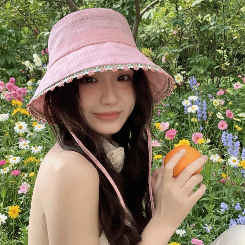Ribbon Women Fisherman Hat Lace Up Summer Sun Hat Casual Lace Flower Bucket Hat Ladies