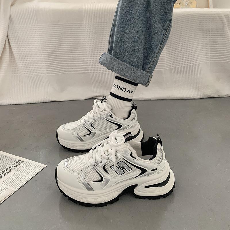 Breathable sports shoes women's spring and autumn platform European popular dad shoes 2025 new versatile student running white shoes