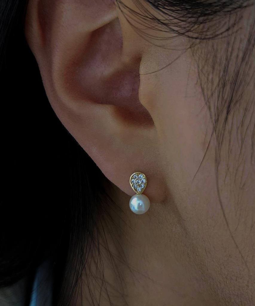 Helene Jewelry 14K Freshwater Pearl Clair Cubic Earrings