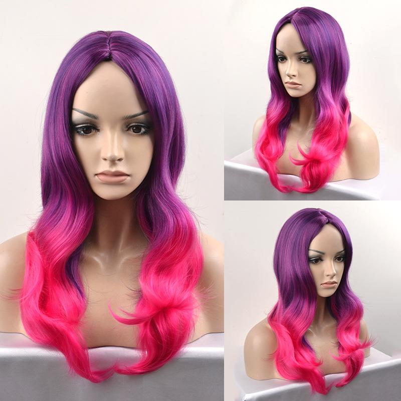 

Новый пушистый парик для женщин с длинными вьющимися волосами, большие волны, челка Qi, парик с сеткой на шнуровке с розовым принтом