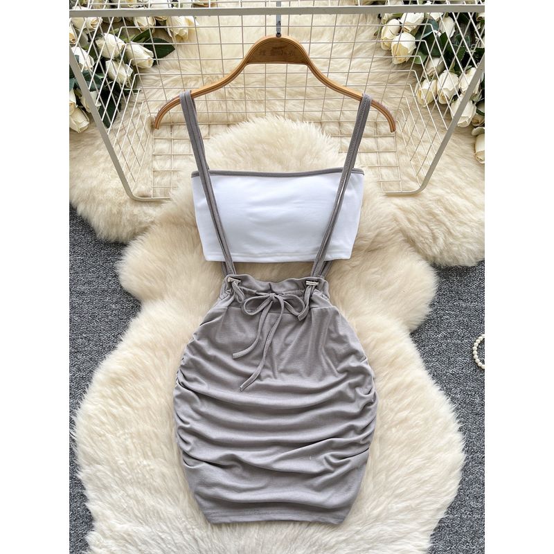Pure Desire Gyaru Set Women Design Sense With Chest Pad Short Sling Vest Waist Hugging Miumiu Bag Hip Sling Short dress