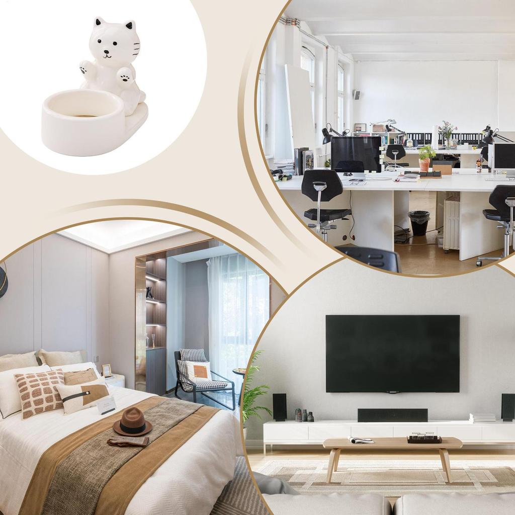 Candle Holder Ceramic Anti-Drip Wax Design Cat Candle Tea Light Holder For Bathroom Kitchen Bedroom Tabletop Apartment Party