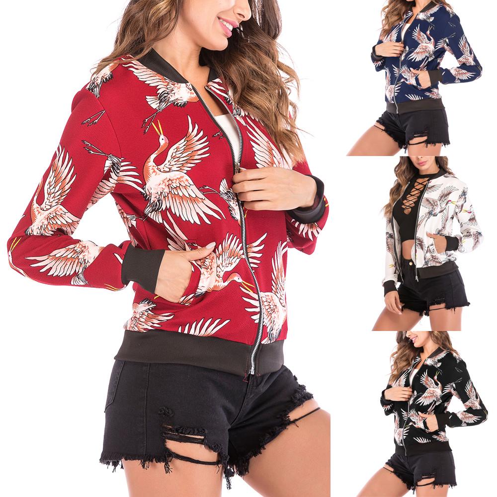 

Женская блузка с принтом птиц, модное бейсбольное пальто, куртка на молнии