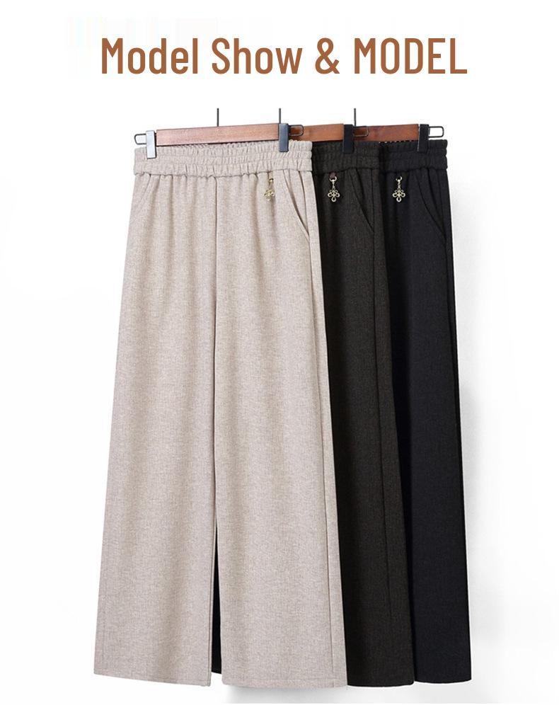 Extra-Size Women's Plus Velvet Wide-Leg Pants for Autumn and Winter, Middle-Aged and Elderly