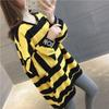 Women's Fleece-Lined Thick Striped Hoodie - 2026 Winter Korean Style Loose Mid-Length Trendy Top