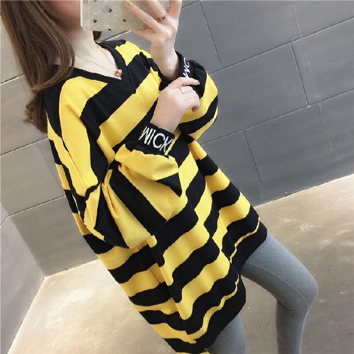 Women's Fleece-Lined Thick Striped Hoodie - 2026 Winter Korean Style Loose Mid-Length Trendy Top