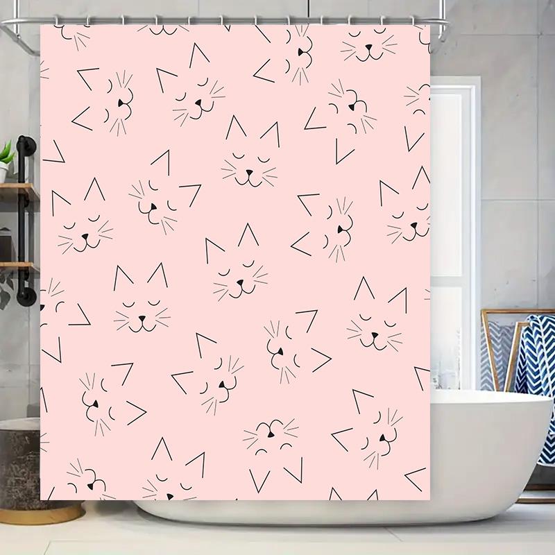 

Adorable Cat Pattern Shower Curtain Pink Black Print Decorative Home Textiles For Bathroom Size Customizable W60H190(CM)-1 Pcs