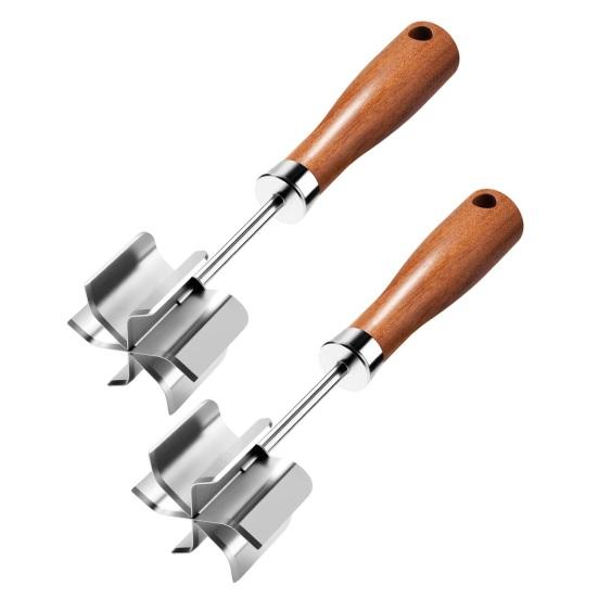 Köttfördelare i rostfritt stål med 6 vassa blad Trähandtag Nötfärsmaskare för hamburgare Potatis Grönsaksmos Lätt att rengöra Köksredskap