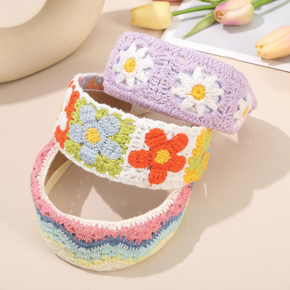 Nouveau bandeau à fleurs tricoté large Style ethnique Bandeaux pour femmes Accessoires pour cheveux Bandeaux