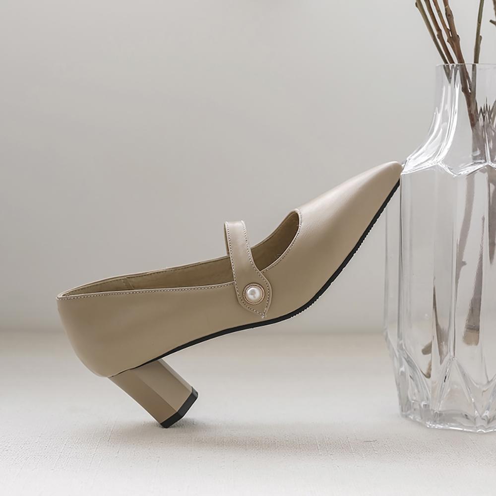 Beige Women Pumps Pointed Toe Med Heels Office Shoes Small Big Plus Size 30 48