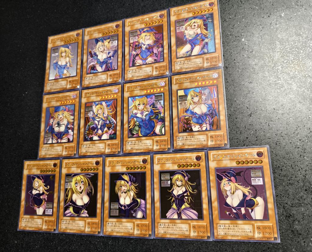 Yu-gi-oh! 13 peças/conjunto Menina Mágica Negra Diy Cartas de Coleção Feitas à Mão Gaze Flash Anime Brinquedo Presente Carrinho 59x86mm
