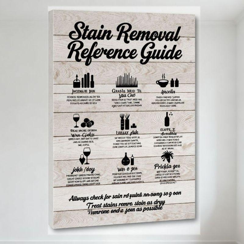 Stain Removal Reference Guide Wooden Pattern Metal Tin Sign - 9 Stain Removal Methods with Icons, Dry Stain Treatment Reminder,