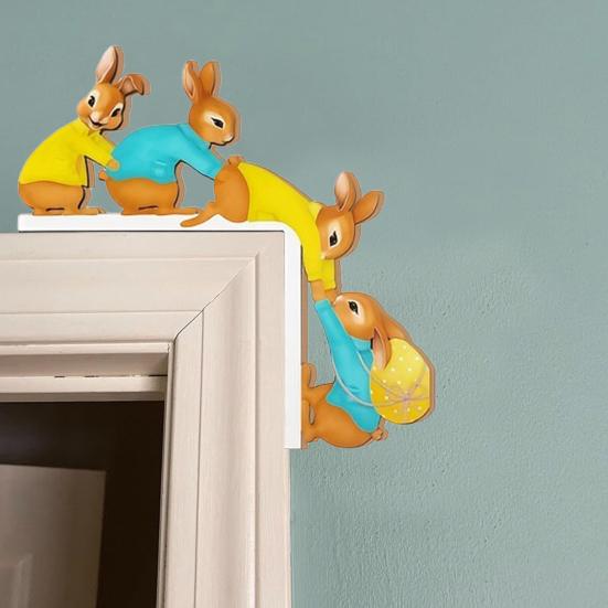 Decoração de Porta de Páscoa Coelho de Madeira Canto da Moldura da Porta Sinal Rústico de Primavera para Janela Parede Decoração de Casa Interior
