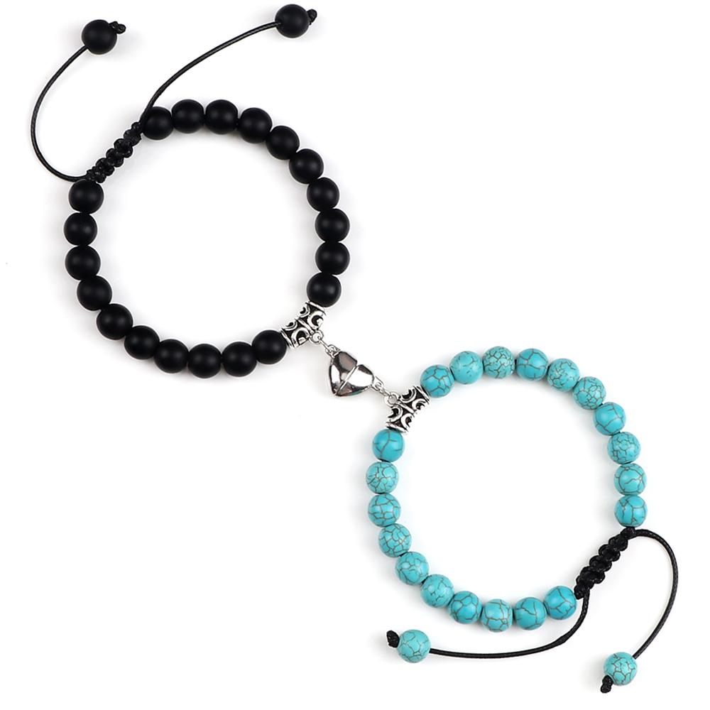 2 stuks/set Hartvormige Magneet Hanger Armband Koppels Liefde Betekenisvol Natuursteen Armbanden Sieraden 8MM Elastische Pulsera Cadeau Nieuw